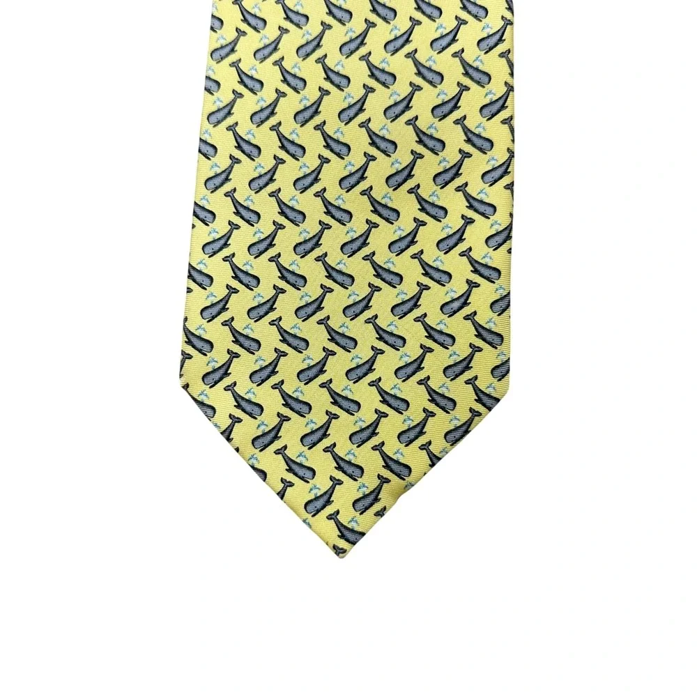 Rivety of Boston Mens Silk Tie Yellow Spouting Whale Nautical Novelty Handmade